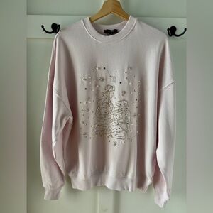 New Forever 21 Women’s Beaded Virgo Terry Pullover Sweater Size Small Pink